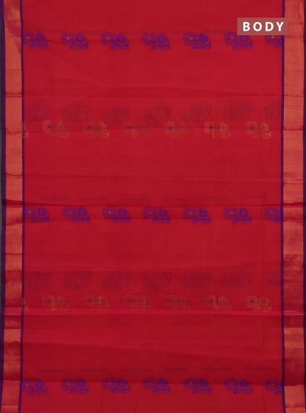 Pink & Blue Semi Silk Cotton Saree - Buttas