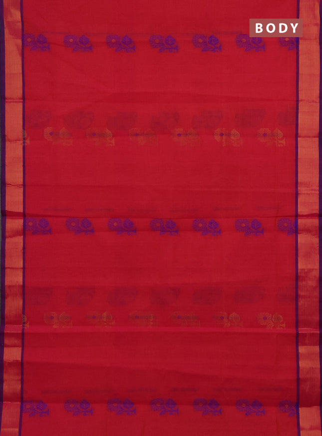 Pink & Blue Semi Silk Cotton Saree - Buttas