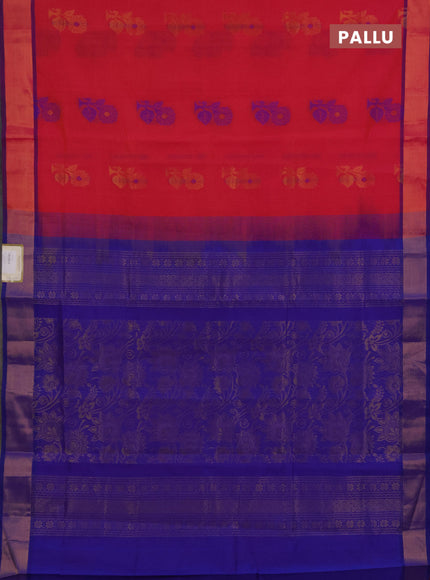 Pink & Blue Semi Silk Cotton Saree - Buttas