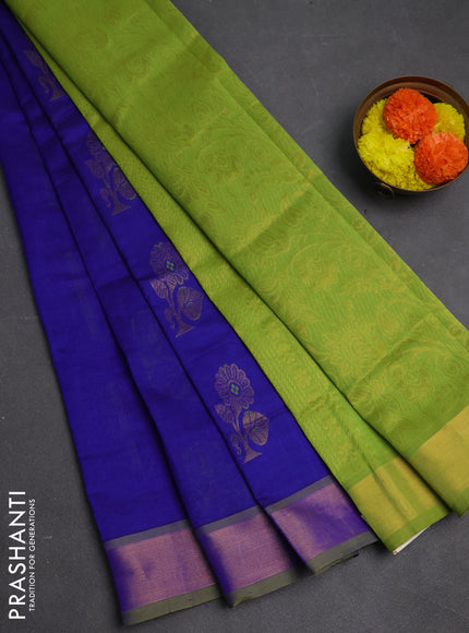 Blue & Green Semi Silk Cotton Saree - Buttas