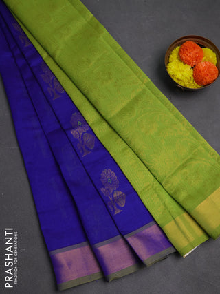 Blue & Green Semi Silk Cotton Saree - Buttas