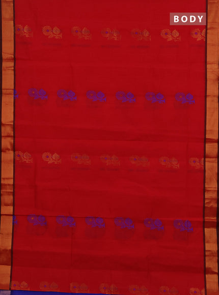 Red & Blue Semi Silk Cotton Saree - Buttas
