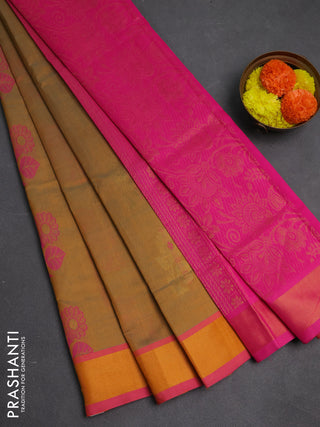 Mustard Yellow & Pink Semi Silk Cotton Saree - Buttas