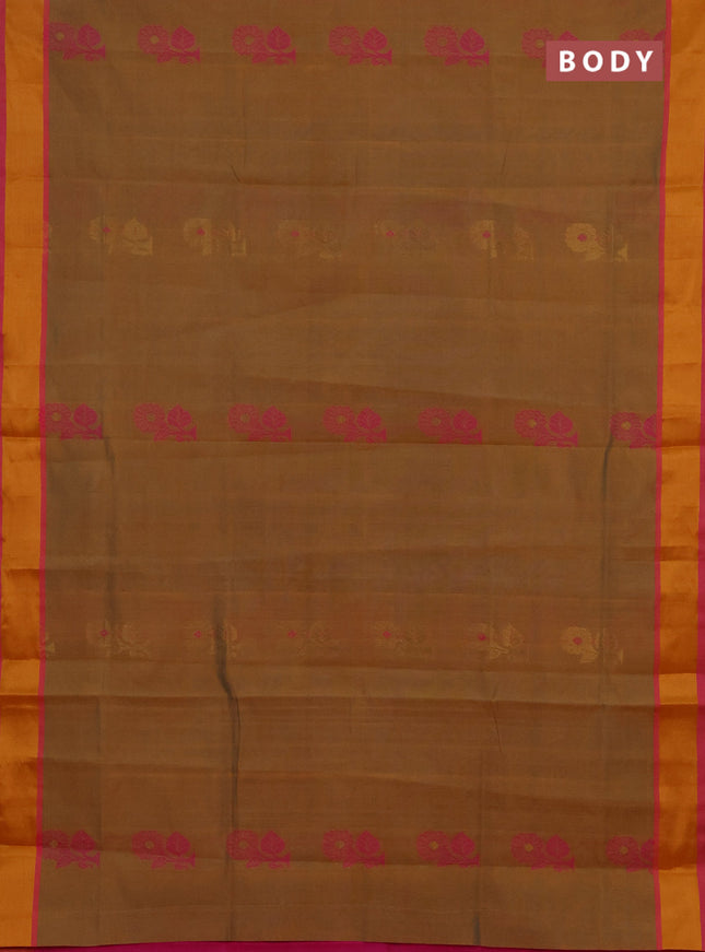 Mustard Yellow & Pink Semi Silk Cotton Saree - Buttas