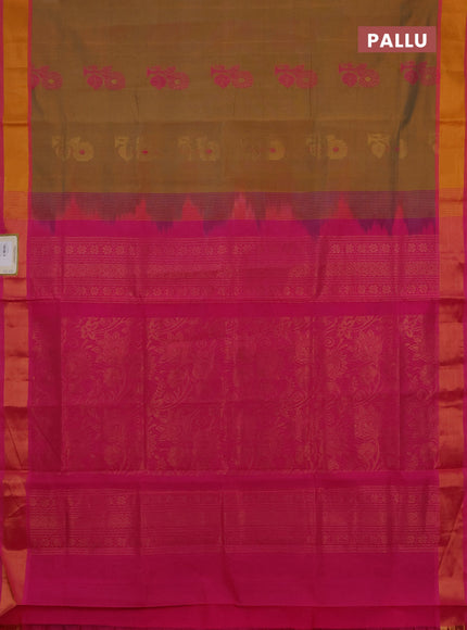 Mustard Yellow & Pink Semi Silk Cotton Saree - Buttas