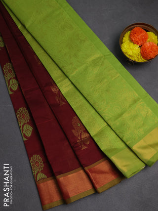 Maroon & Green Semi Silk Cotton Saree - Buttas