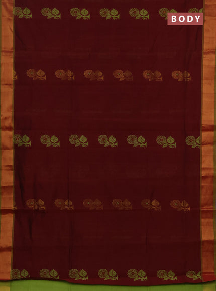 Maroon & Green Semi Silk Cotton Saree - Buttas