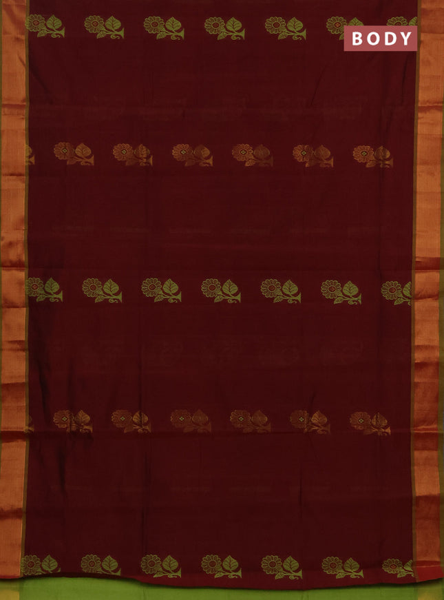 Maroon & Green Semi Silk Cotton Saree - Buttas