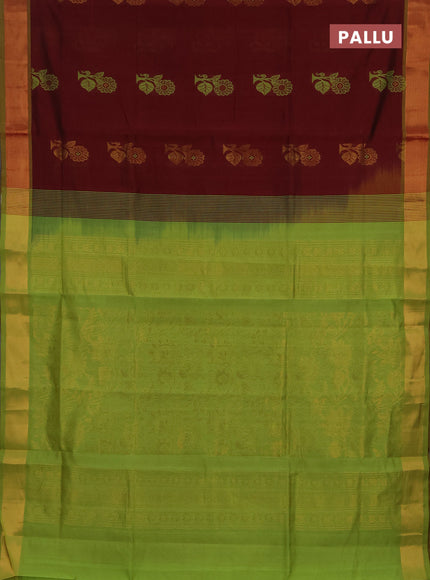 Maroon & Green Semi Silk Cotton Saree - Buttas