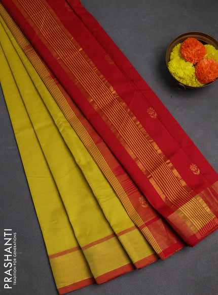 Yellow & Red Semi Silk Cotton Saree -Buttas