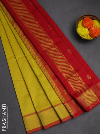 Yellow & Red Semi Silk Cotton Saree -Buttas