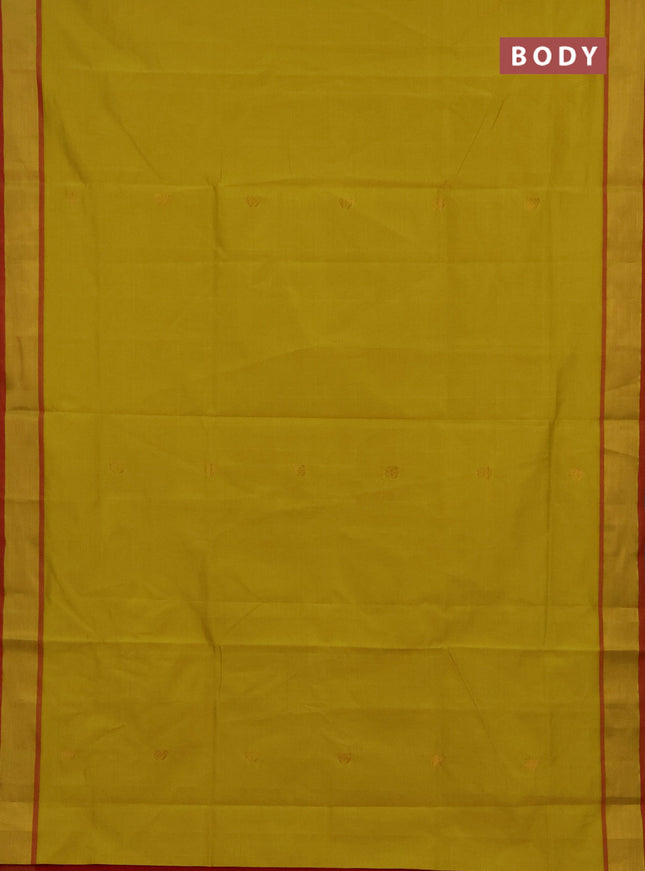 Yellow & Red Semi Silk Cotton Saree -Buttas