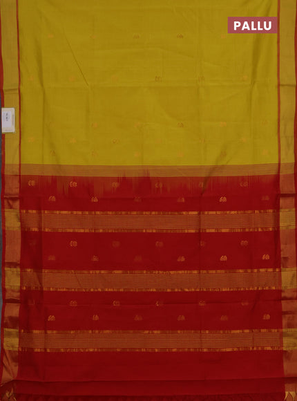 Yellow & Red Semi Silk Cotton Saree -Buttas