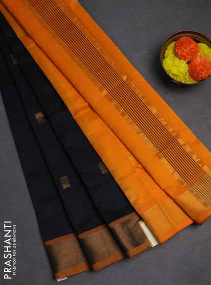 Black & Mustard Yellow Semi Silk Cotton Saree - Buttas