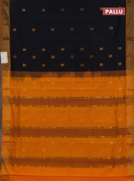 Black & Mustard Yellow Semi Silk Cotton Saree - Buttas