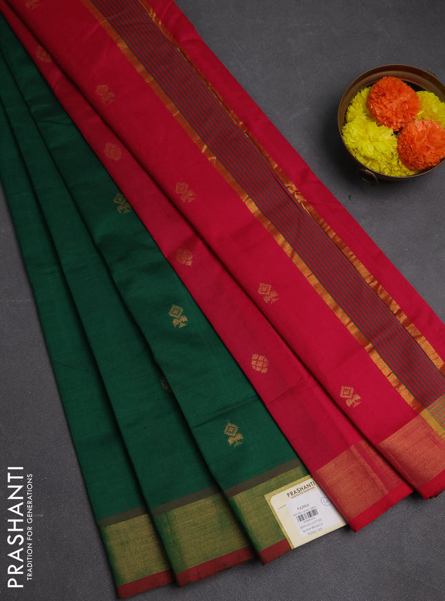 Green & Pink Semi Silk Cotton Saree - Buttas