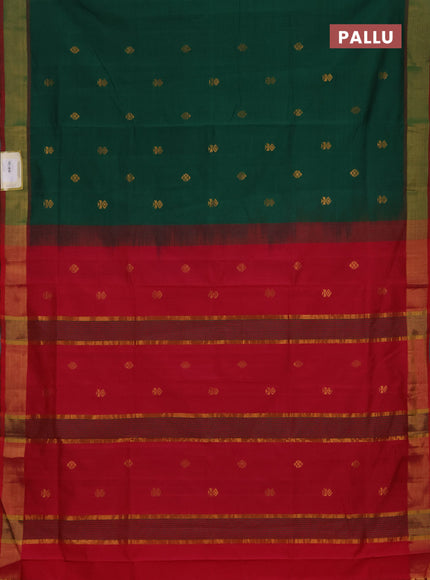 Green & Pink Semi Silk Cotton Saree - Buttas