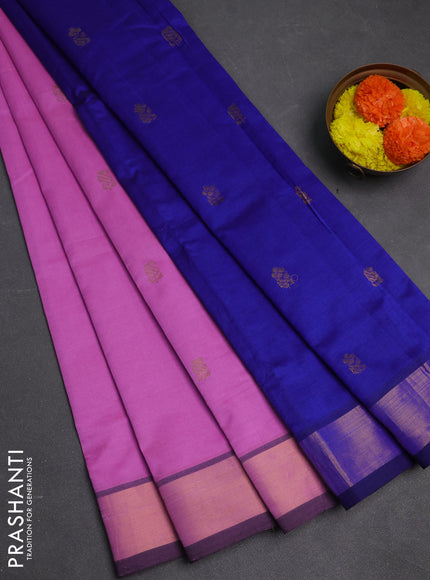 Pink & Blue Semi Silk Cotton Saree - Buttas