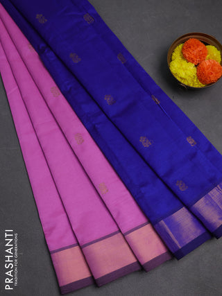 Pink & Blue Semi Silk Cotton Saree - Buttas