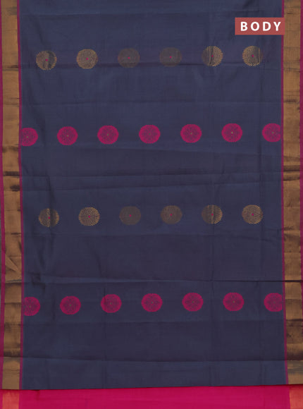 Grey & Pink Semi Silk Cotton Saree - Buttas
