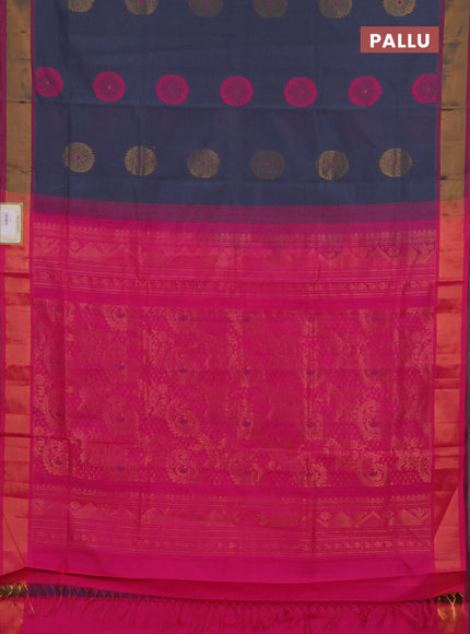 Grey & Pink Semi Silk Cotton Saree - Buttas