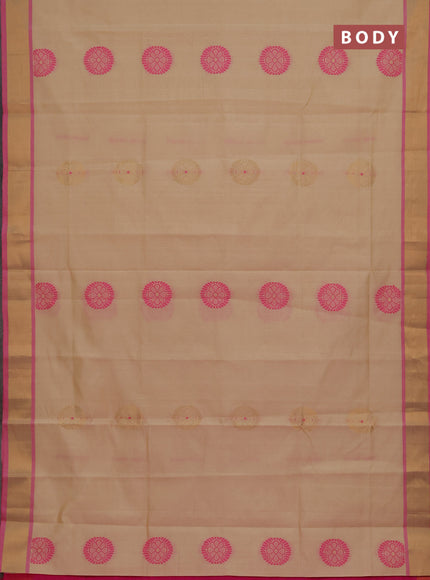 Beige & Pink Semi Silk Cotton Saree - Buttas