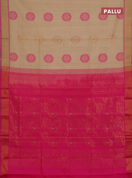 Beige & Pink Semi Silk Cotton Saree - Buttas