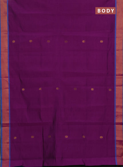 Purple & Blue Semi Silk Cotton Saree - Buttas