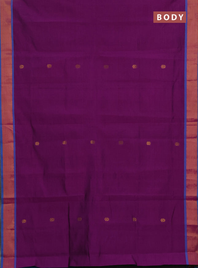 Purple & Blue Semi Silk Cotton Saree - Buttas