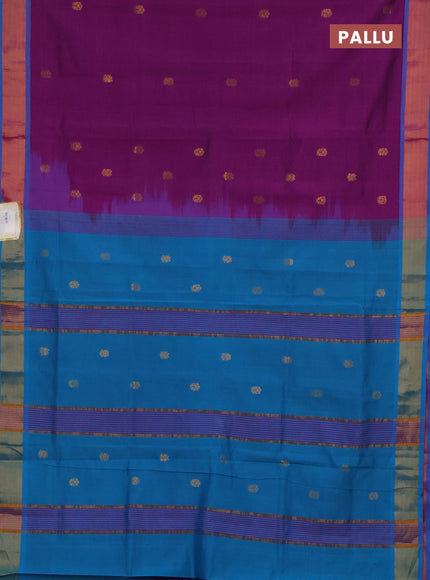 Purple & Blue Semi Silk Cotton Saree - Buttas