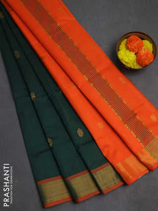 Bottle Green & Orange Semi Silk Cotton Saree - Buttas