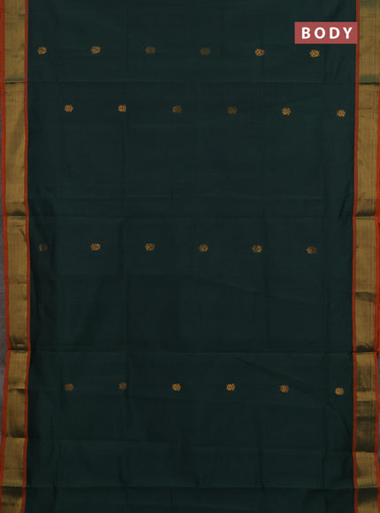 Bottle Green & Orange Semi Silk Cotton Saree - Buttas