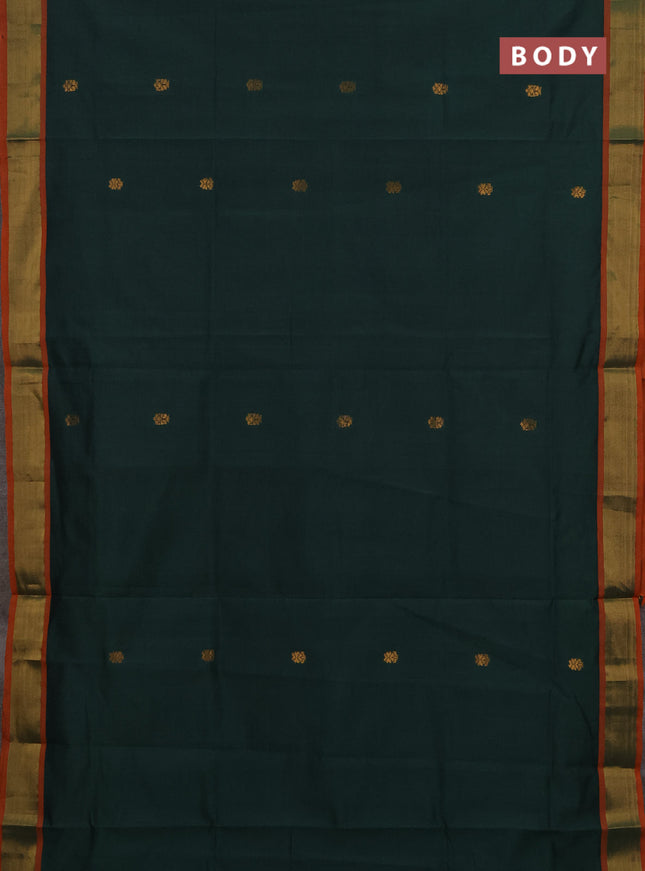 Bottle Green & Orange Semi Silk Cotton Saree - Buttas