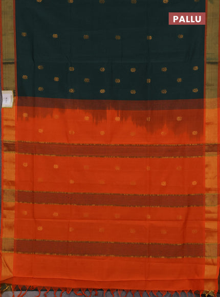 Bottle Green & Orange Semi Silk Cotton Saree - Buttas