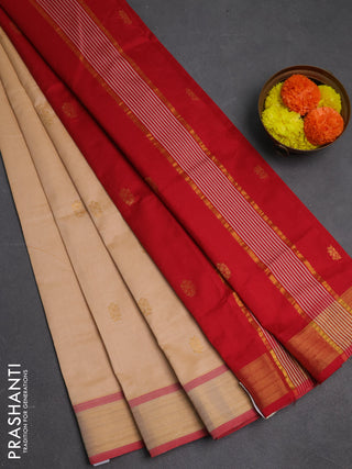 Cream & Red Semi Silk Cotton Saree - Buttas