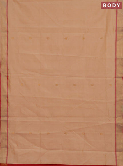 Cream & Red Semi Silk Cotton Saree - Buttas