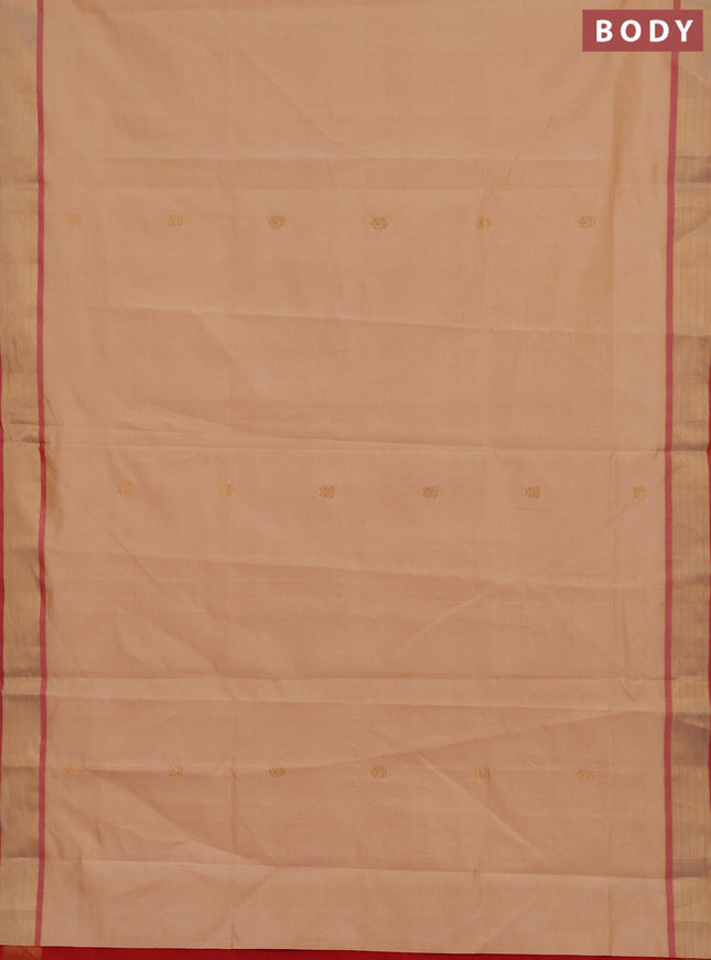 Cream & Red Semi Silk Cotton Saree - Buttas