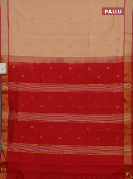 Cream & Red Semi Silk Cotton Saree - Buttas