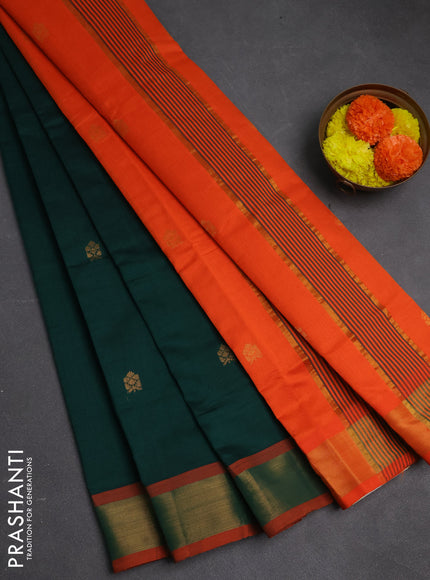 Green & Orange Semi Silk Cotton Saree - Buttas