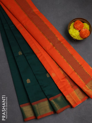 Green & Orange Semi Silk Cotton Saree - Buttas
