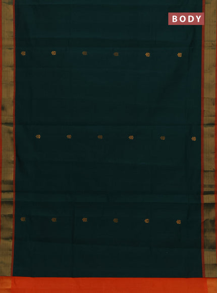 Green & Orange Semi Silk Cotton Saree - Buttas