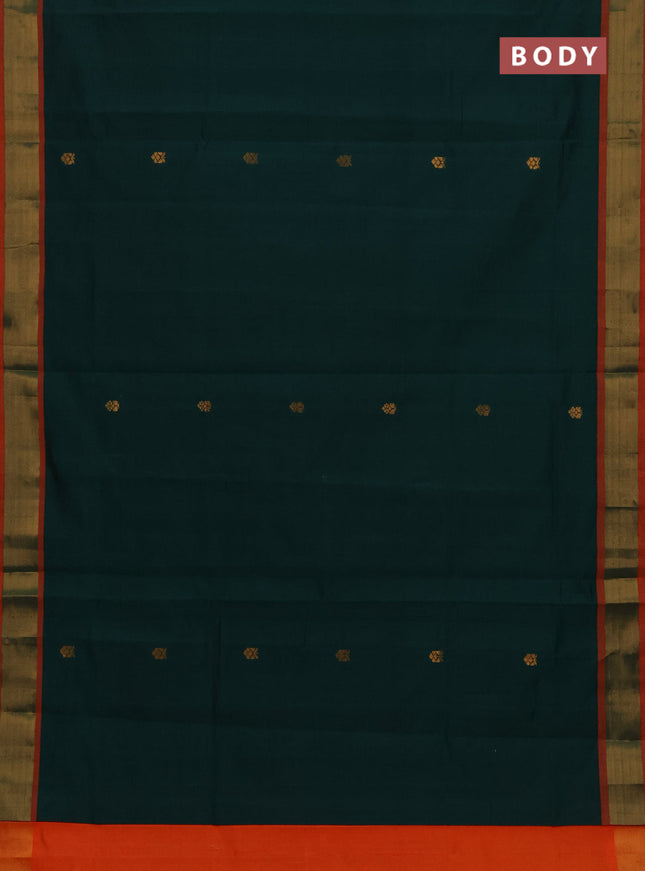 Green & Orange Semi Silk Cotton Saree - Buttas