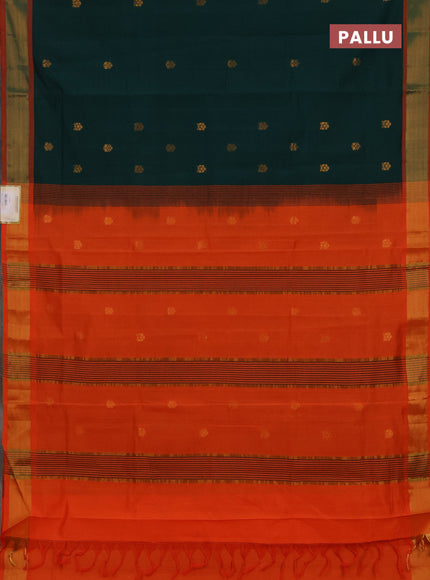 Green & Orange Semi Silk Cotton Saree - Buttas