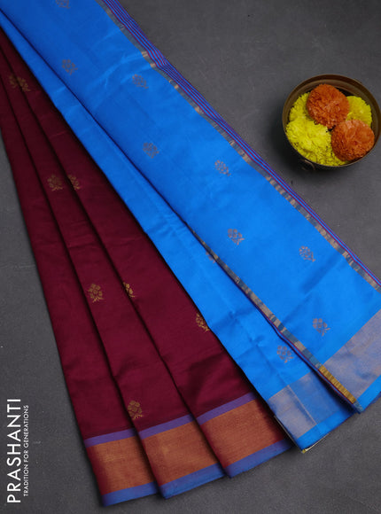 Magenta Pink & Cs Blue Semi Silk Cotton Saree - Buttas