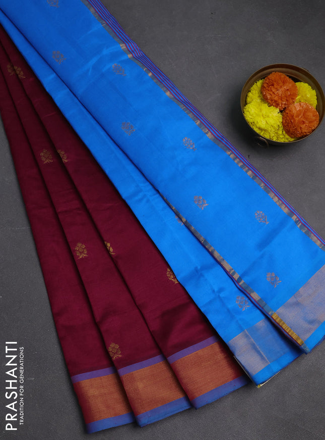 Magenta Pink & Cs Blue Semi Silk Cotton Saree - Buttas