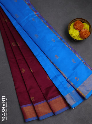 Magenta Pink & Cs Blue Semi Silk Cotton Saree - Buttas