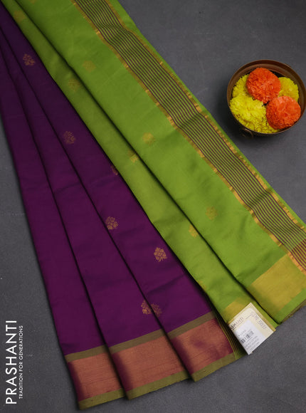 Purple & Green Semi Silk Cotton Saree - Buttas