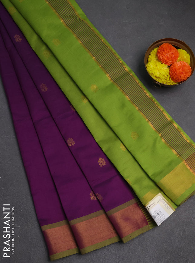 Purple & Green Semi Silk Cotton Saree - Buttas