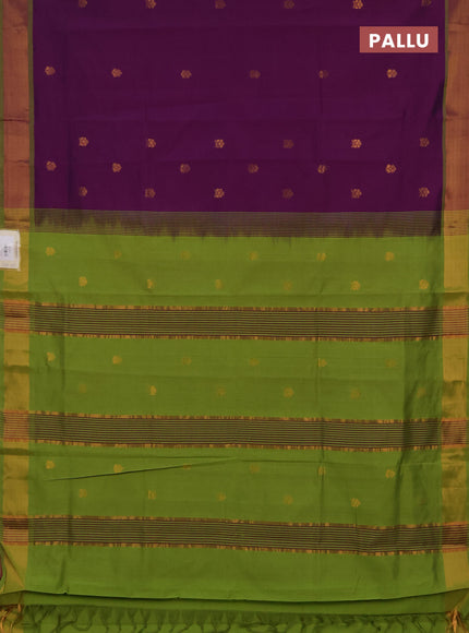 Purple & Green Semi Silk Cotton Saree - Buttas