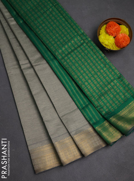 Grey & Green Semi Silk Cotton Saree